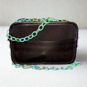 Yves Saint Laurent Black Cosmetic Bag with Blue Chain